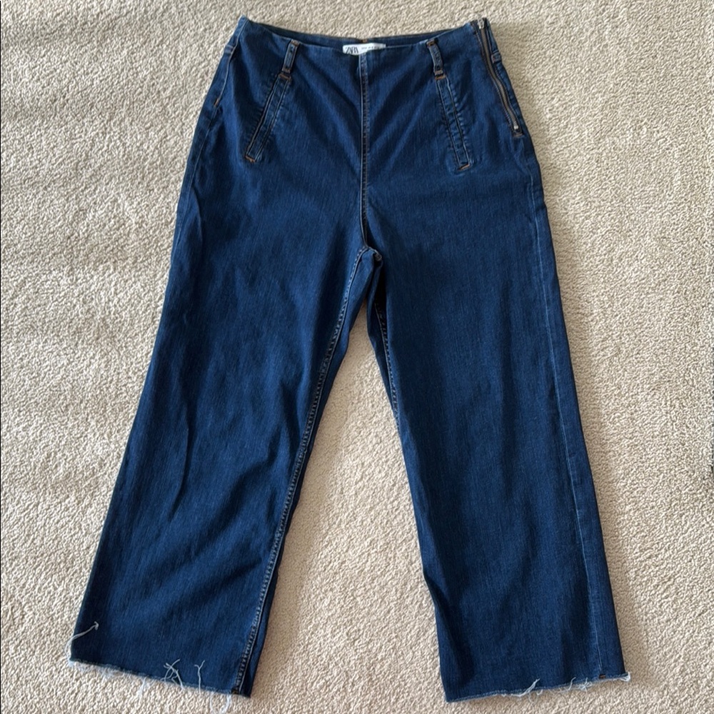 Zara Wide Leg Stretch Side Zip Denim Jeans